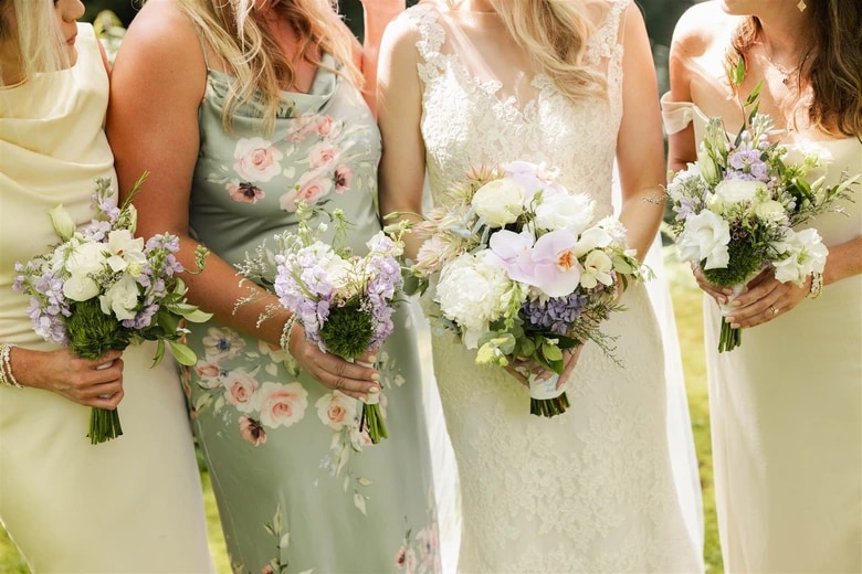 Bride and groom in an elegant ballroom reception